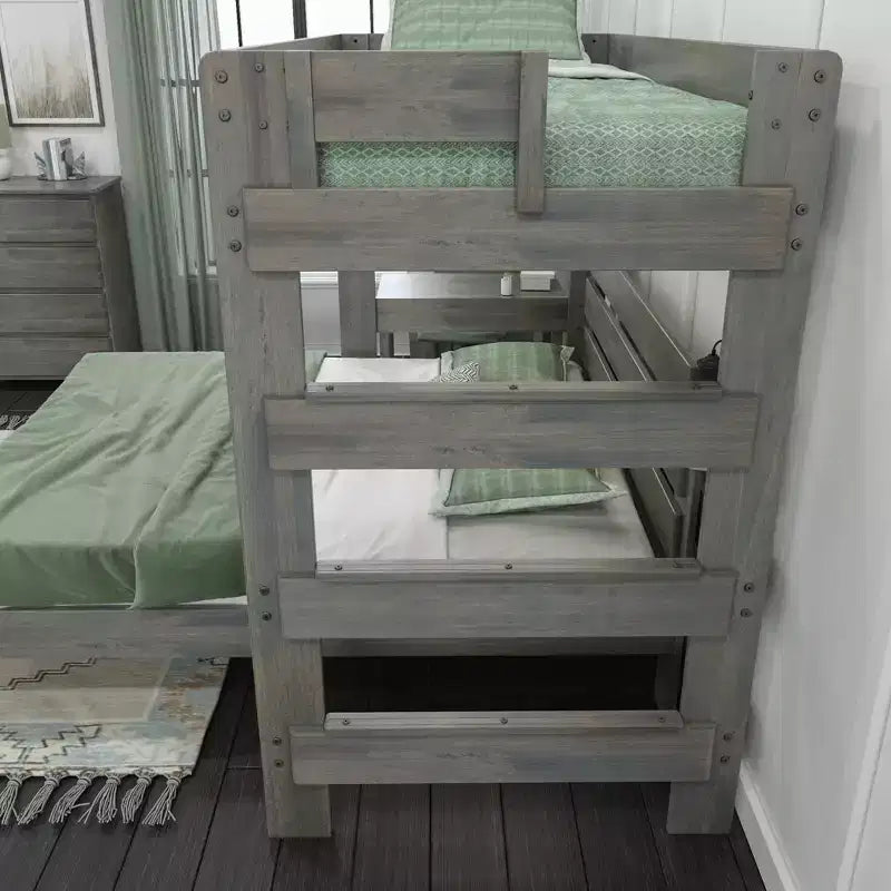 Farmhouse Twin over Queen L-Shaped Bunk Bed with Desk