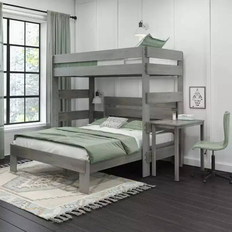 Farmhouse Twin over Queen L-Shaped Bunk Bed with Desk