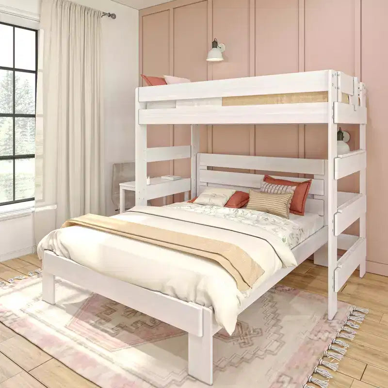 Farmhouse Twin over Queen L-Shaped Bunk Bed with Desk