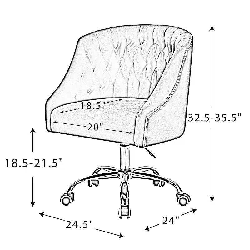 Chaise de bureau moderne pivotante réglable en hauteur en velours avec dossier capitonné et base dorée