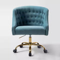 Chaise de bureau moderne pivotante réglable en hauteur en velours avec dossier capitonné et base dorée