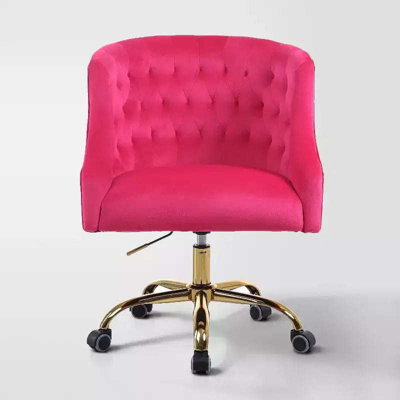 Chaise de bureau moderne pivotante réglable en hauteur en velours avec dossier capitonné et base dorée