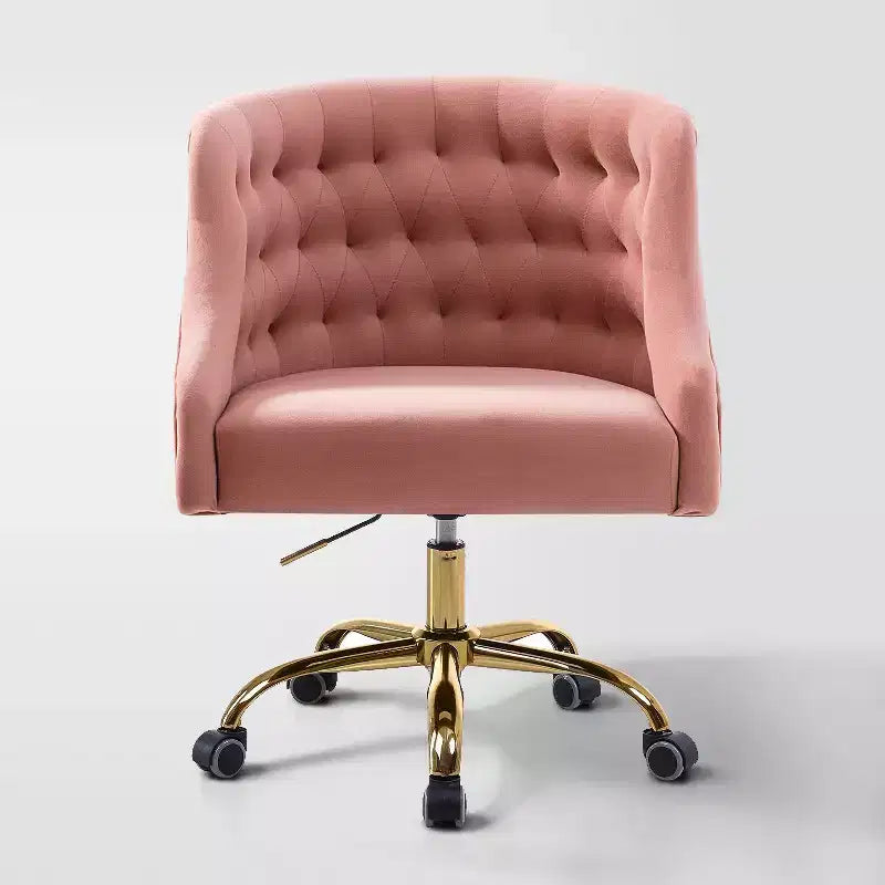 Chaise de bureau moderne pivotante réglable en hauteur en velours avec dossier capitonné et base dorée