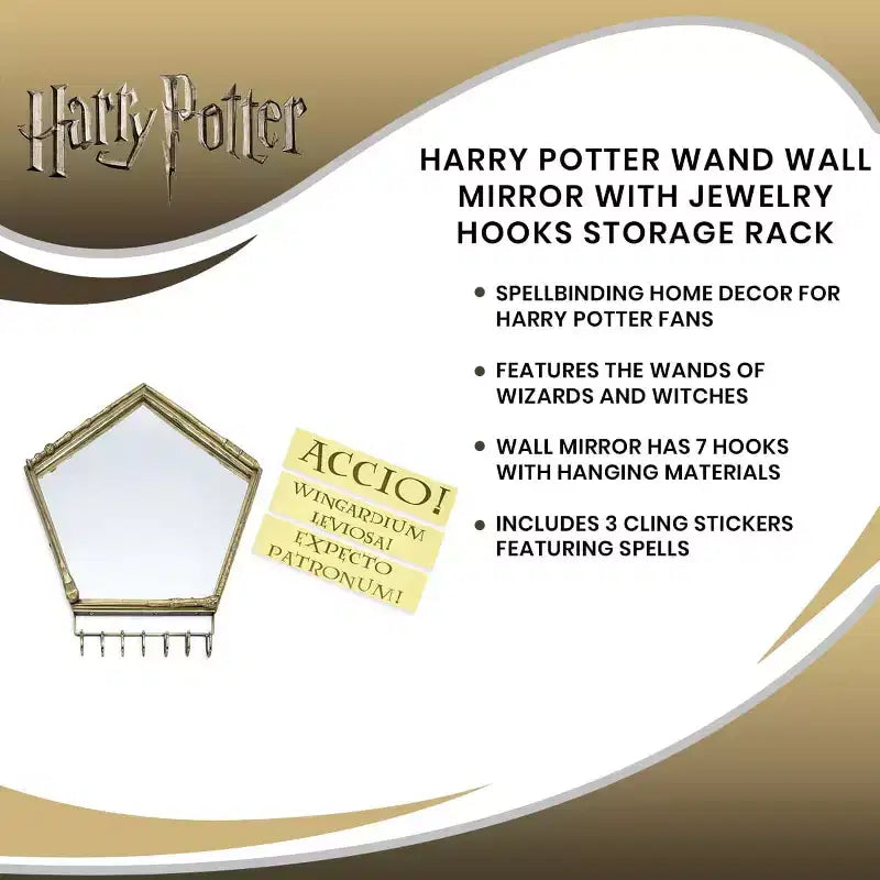 Miroir Mural Baguette Harry Potter avec Crochets à Bijoux et Rangement