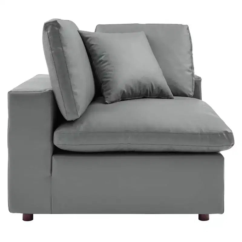 Down Filled Overstuffed Vegan Leather Corner Chair