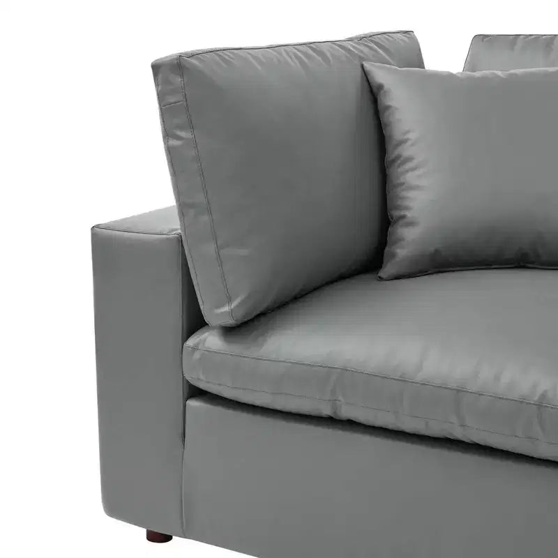 Down Filled Overstuffed Vegan Leather Corner Chair