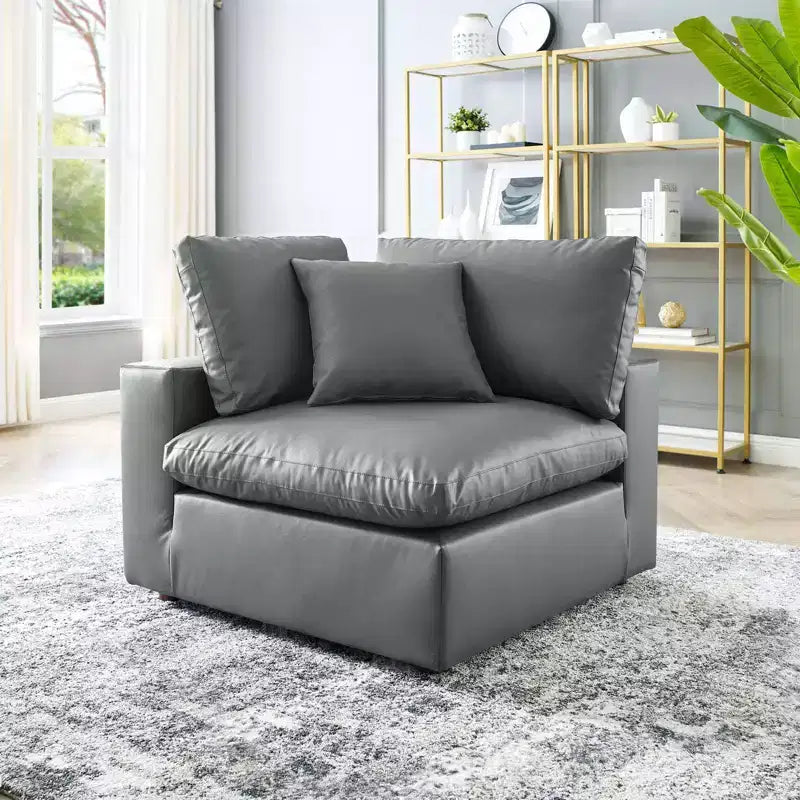 Down Filled Overstuffed Vegan Leather Corner Chair