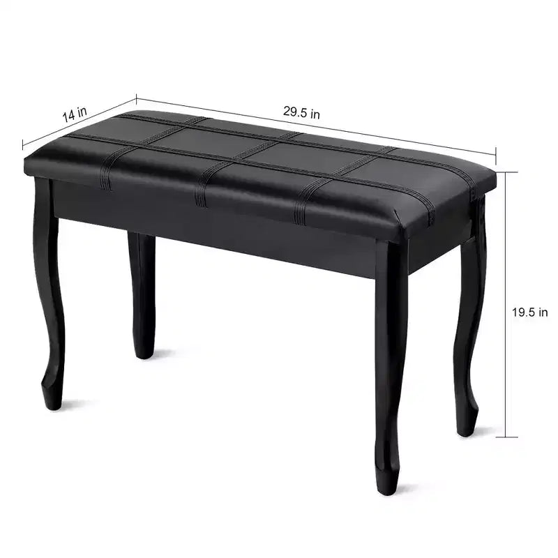Banc de piano en cuir PU avec siège rembourré pour deux personnes avec rangement Noir