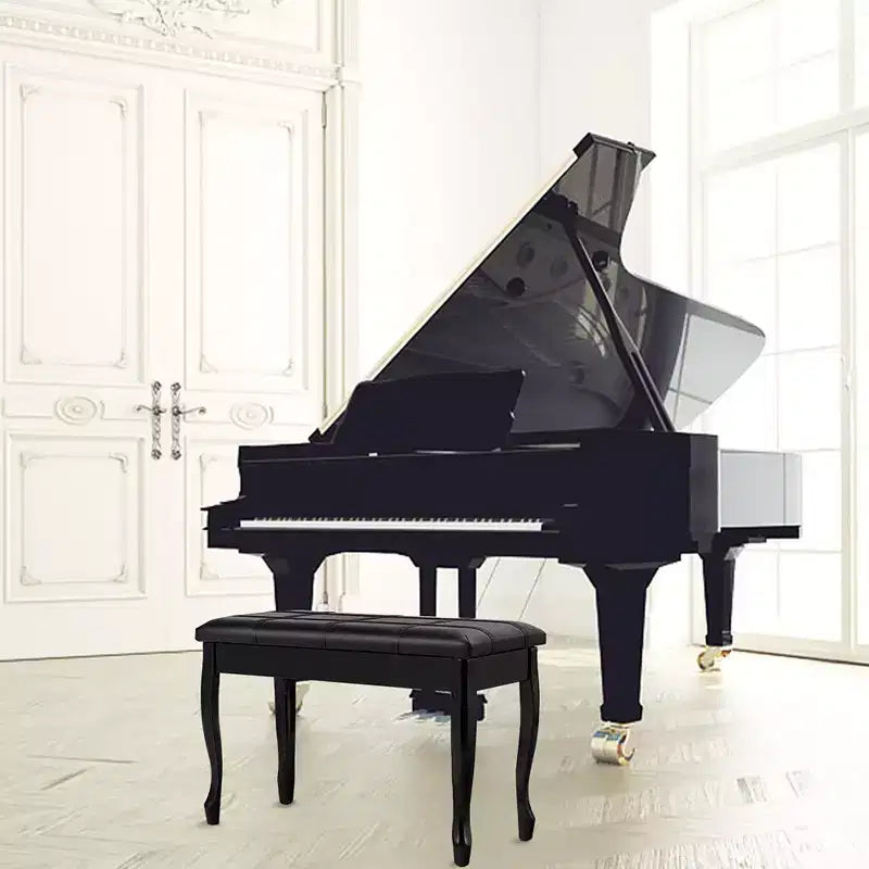 Banc de piano en cuir PU avec siège rembourré pour deux personnes avec rangement Noir