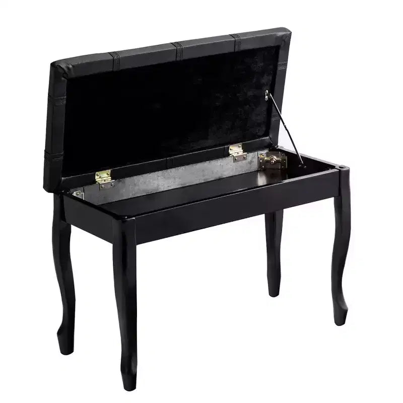 Banc de piano en cuir PU avec siège rembourré pour deux personnes avec rangement Noir