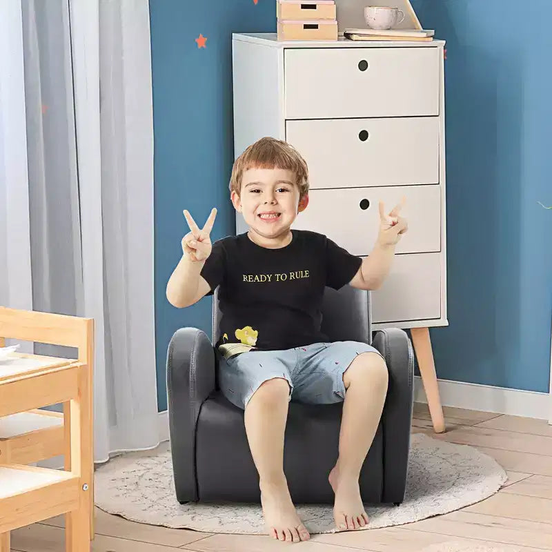 Kids Sofa Rocking Chair with Side Pocket, PU Leather Toddler Armchair for Children Gray