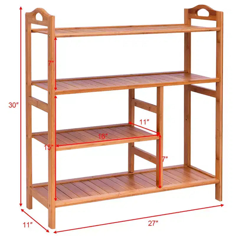 Organisateur de rangement étagère à chaussures à 4 niveaux en bambou