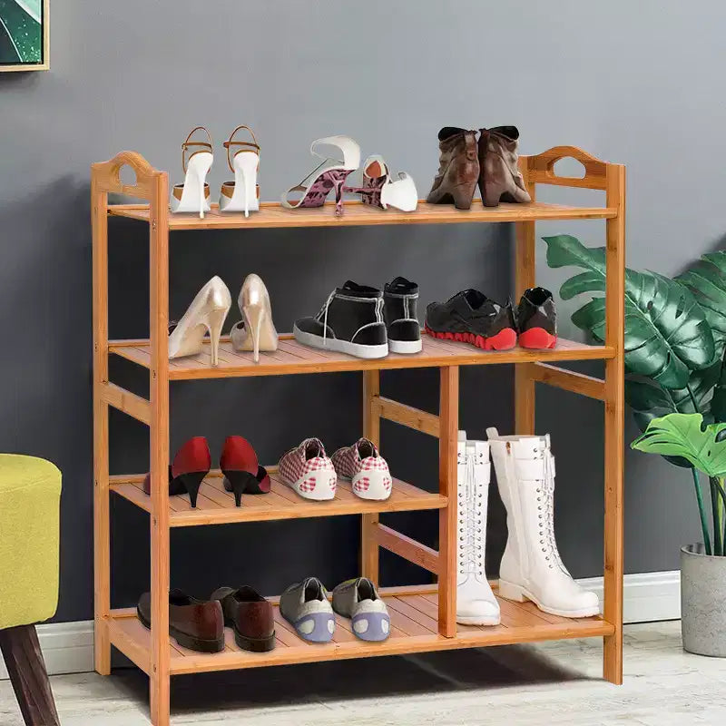 4-Tier Bamboo Shoe Rack Boot Tower Shelf Storage Organizer