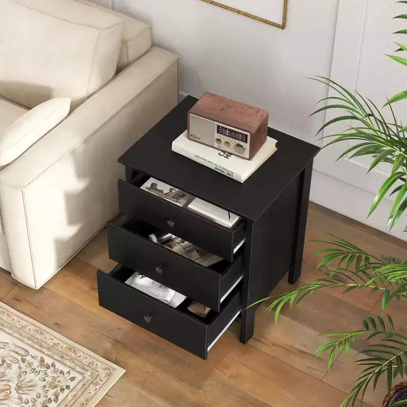 Nightstand Beside End Side Table Accent Table Organizer W/3 Drawers Black