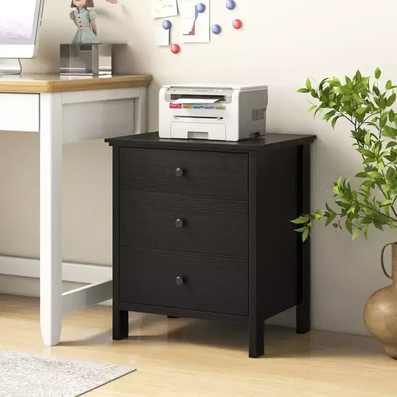 Nightstand Beside End Side Table Accent Table Organizer W/3 Drawers Black