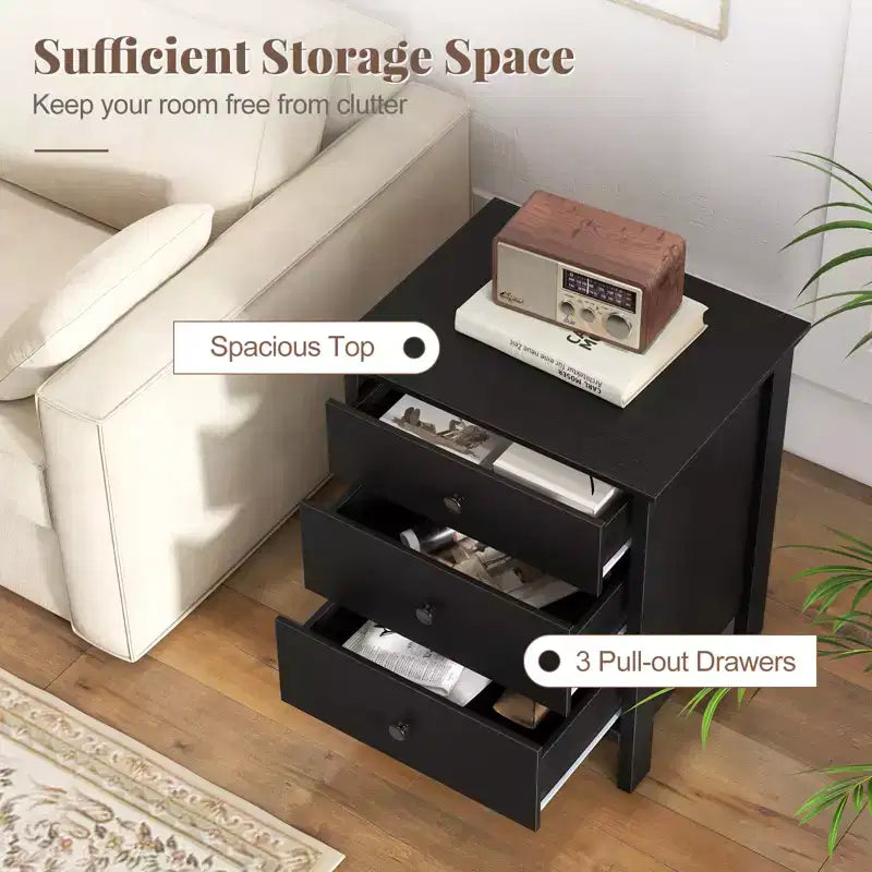 Table de chevet, table d'appoint, petite table d'appoint, organisateur avec 3 tiroirs, noir