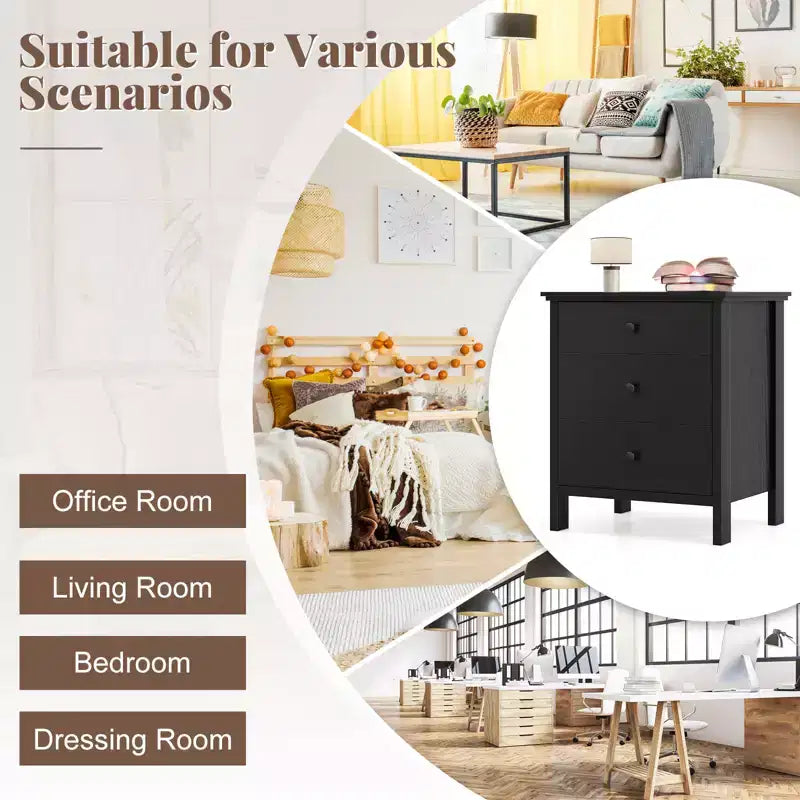 Table de chevet, table d'appoint, petite table d'appoint, organisateur avec 3 tiroirs, noir