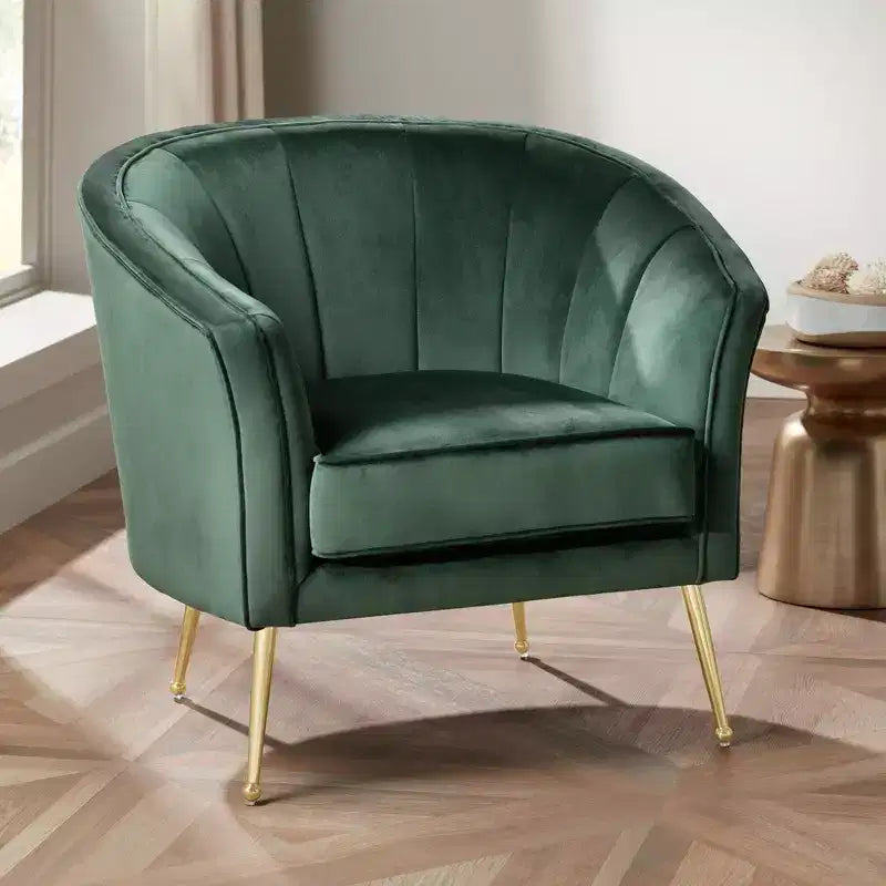 Fauteuil d'appoint capitonné vert velours et doré