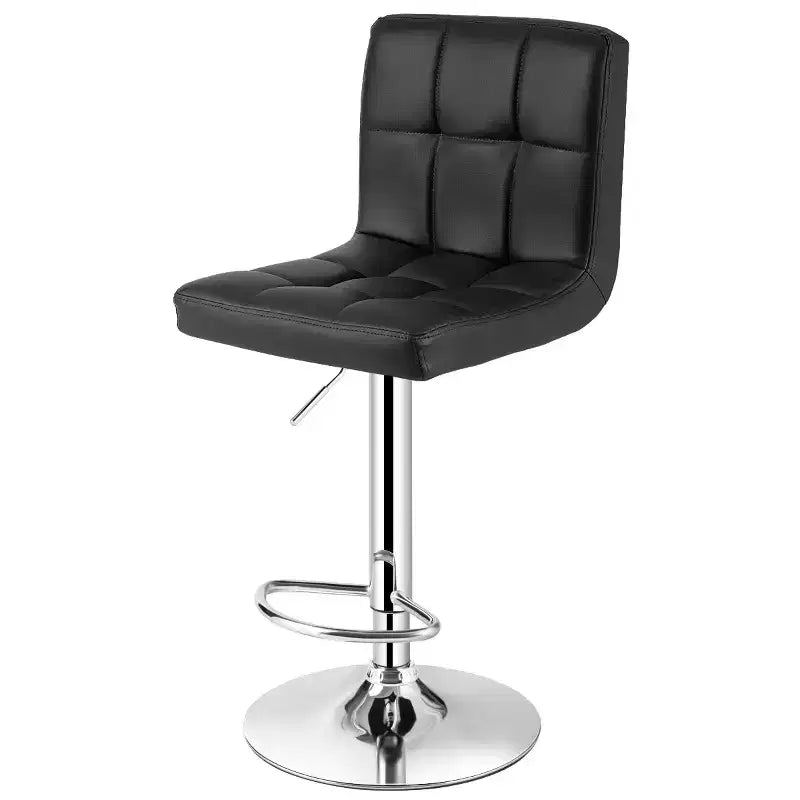 Chaise de bar pivotante en similicuir, dossier bas, hauteur réglable, noire