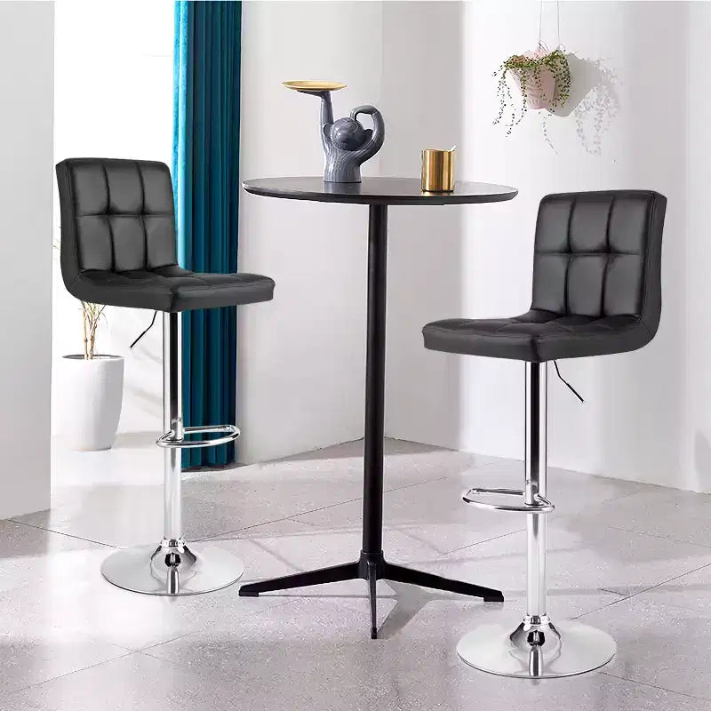 PU Leather Adjustable Barstool Low Back Swivel Pub Chair Black