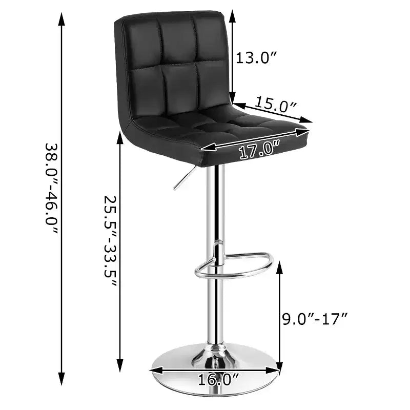 PU Leather Adjustable Barstool Low Back Swivel Pub Chair Black