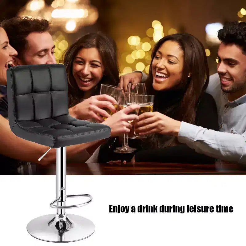 PU Leather Adjustable Barstool Low Back Swivel Pub Chair Black