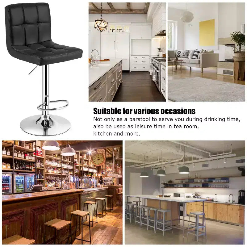 Chaise de bar pivotante en similicuir, dossier bas, hauteur réglable, noire