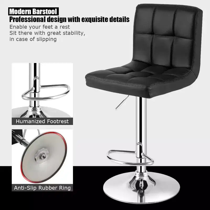 Chaise de bar pivotante en similicuir, dossier bas, hauteur réglable, noire