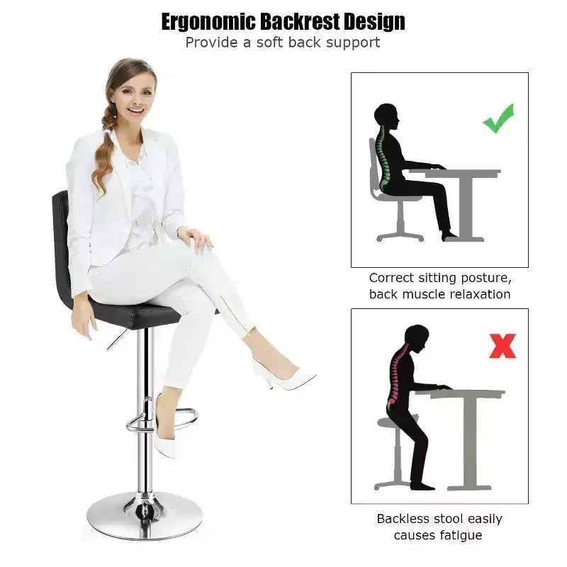 Chaise de bar pivotante en similicuir, dossier bas, hauteur réglable, noire